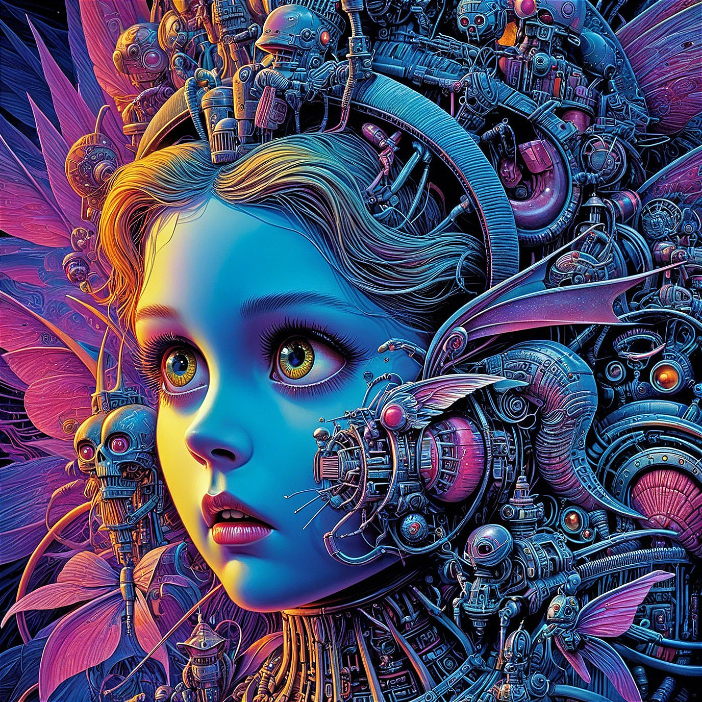 Surreal Portrait of a Girl with Mechanical Elements