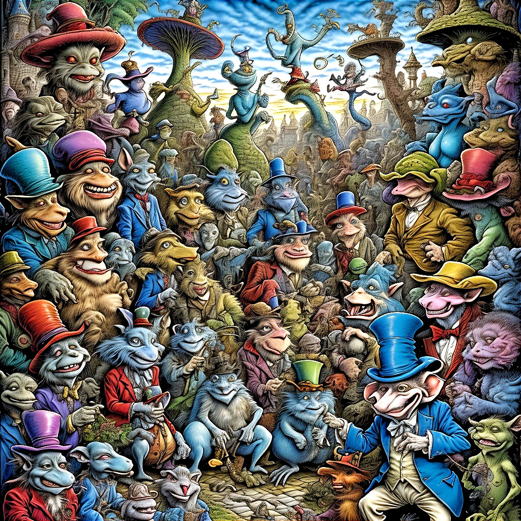 Whimsical Scene of Anthropomorphic Creatures in Fantasy