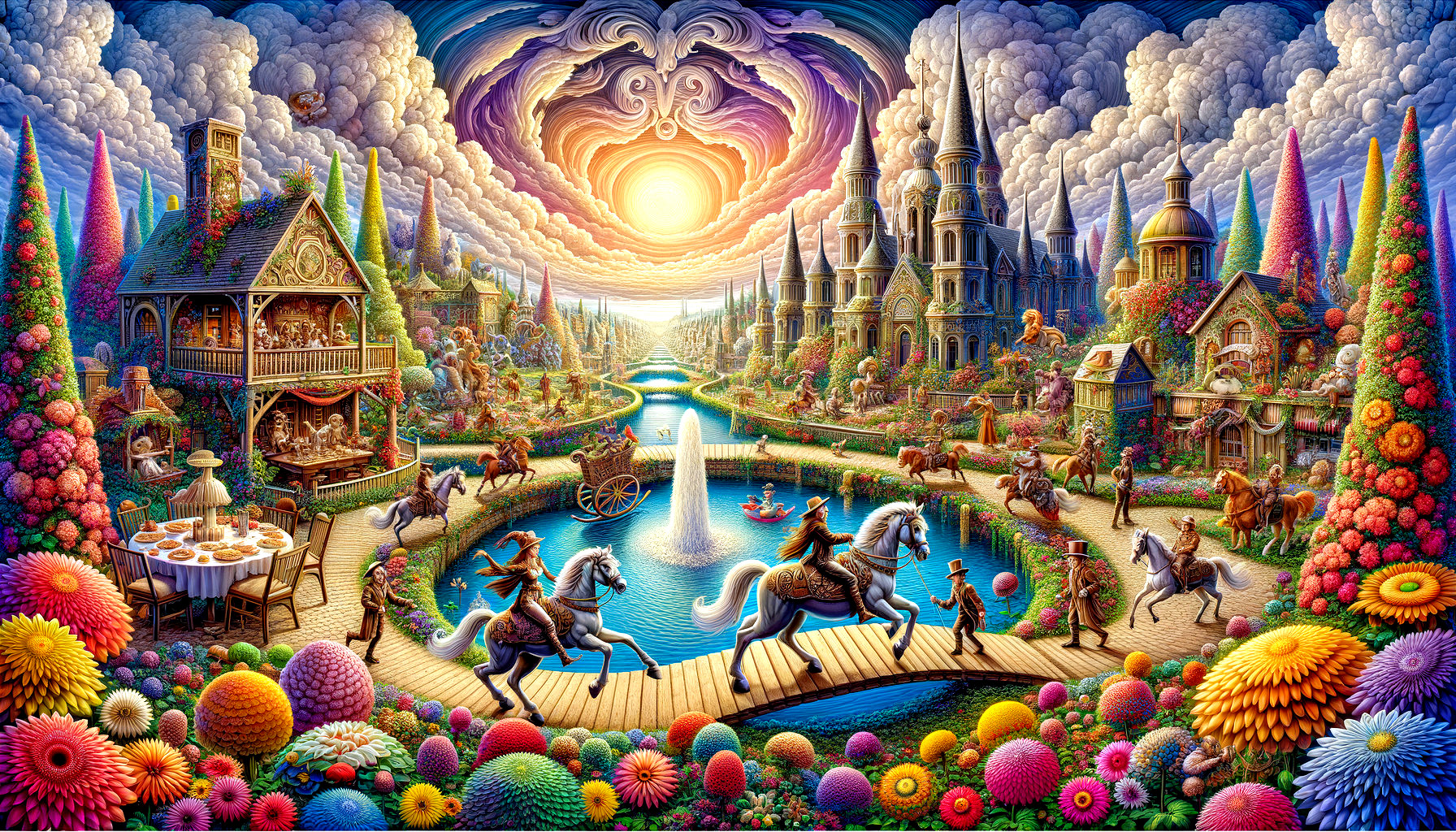 Surreal Colorful Landscape with Whimsical Homes