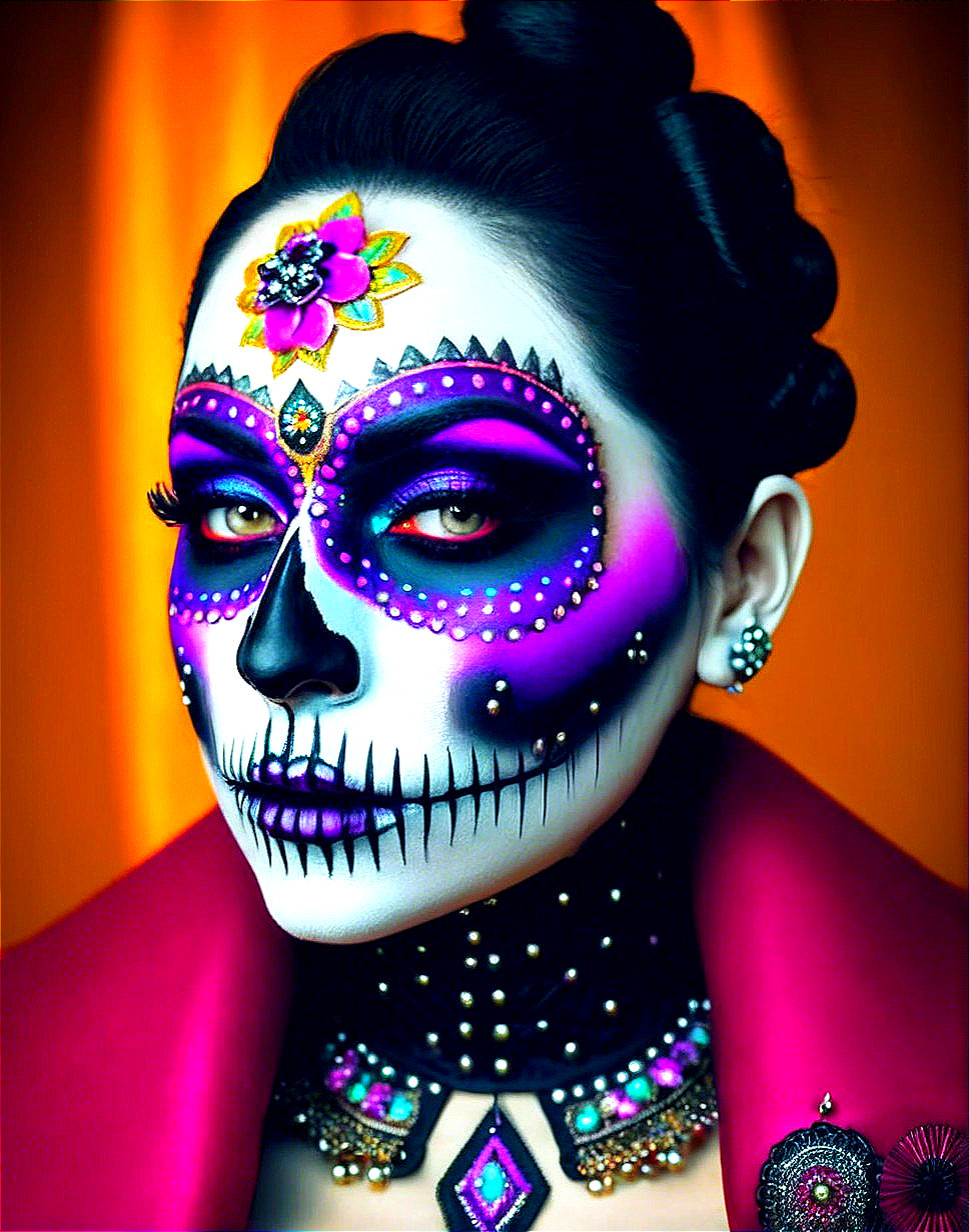 Portrait of Woman with Sugar Skull Makeup and Shawl
