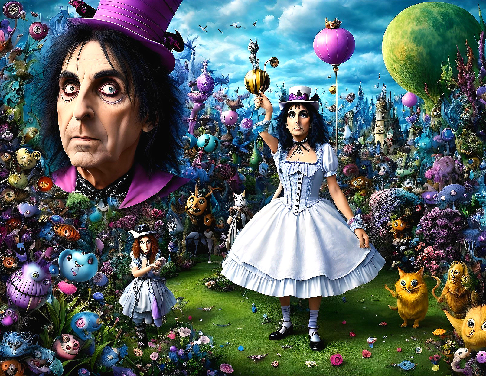 Surreal Landscape with Whimsical Creatures and Castle