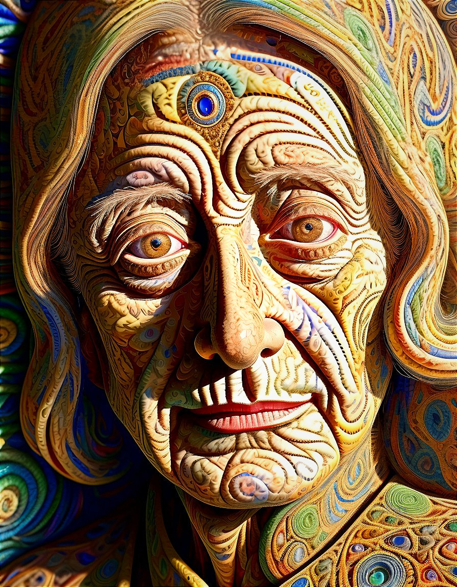 Vivid Digital Portrait of an Elderly Person with Patterns