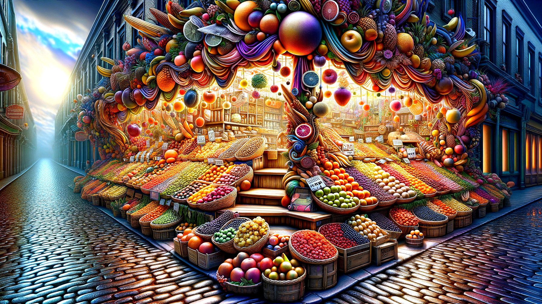 Vibrant Fruit Market with Colorful Assorted Produce