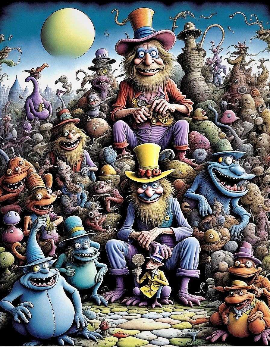 Whimsical Scene of Colorful Cartoonish Creatures