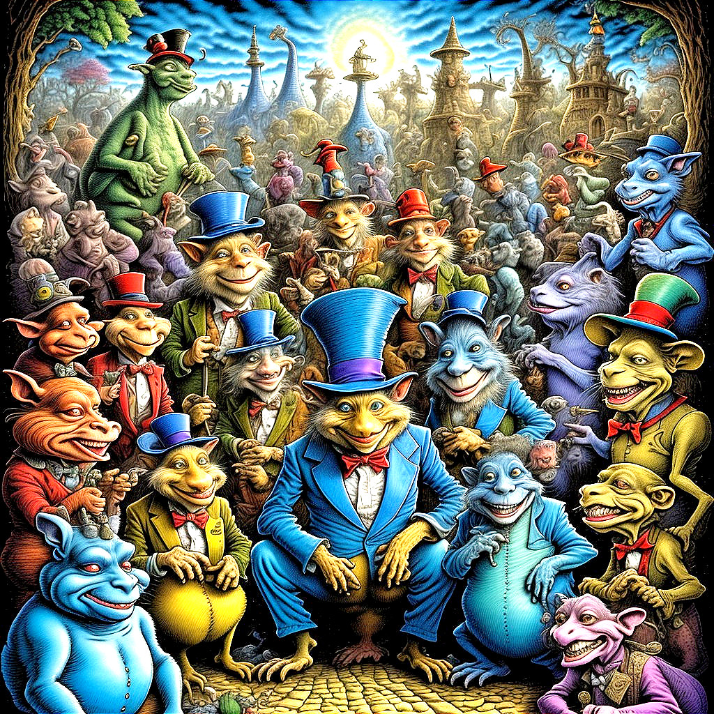 Whimsical Cartoon Rodents in Colorful Hats Gather