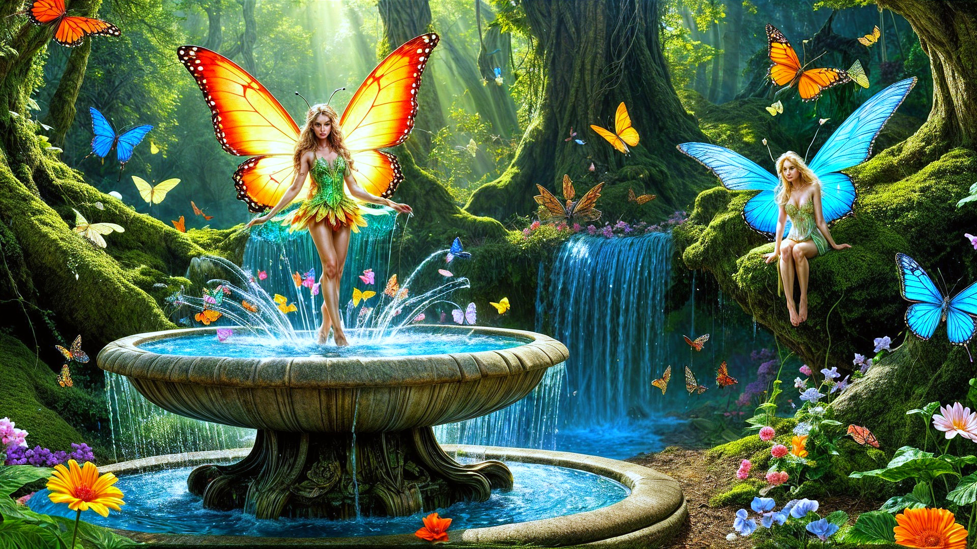 Vibrant Fairies in a Mystical Forest Scene