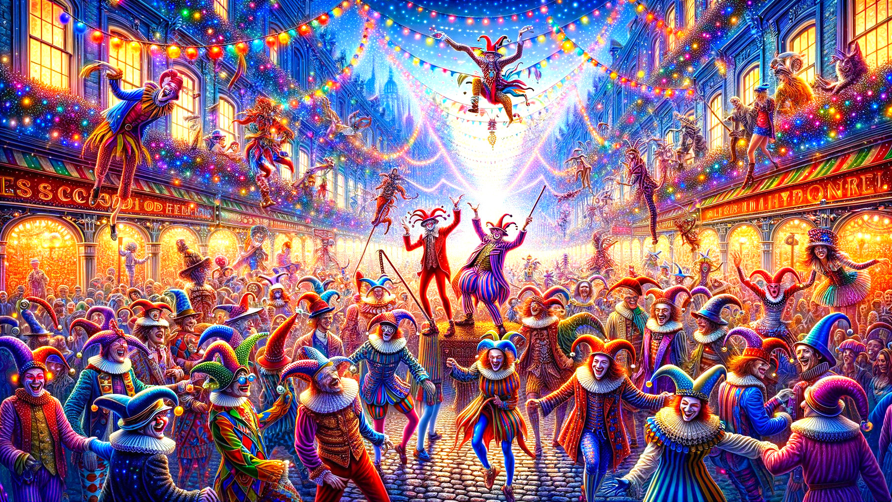 Vibrant Carnival Scene with Colorful Performers