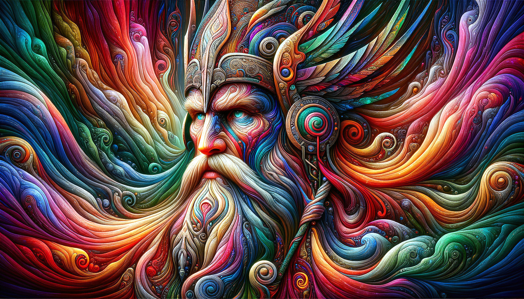 Colorful Portrait of a Mythical Figure with Beard