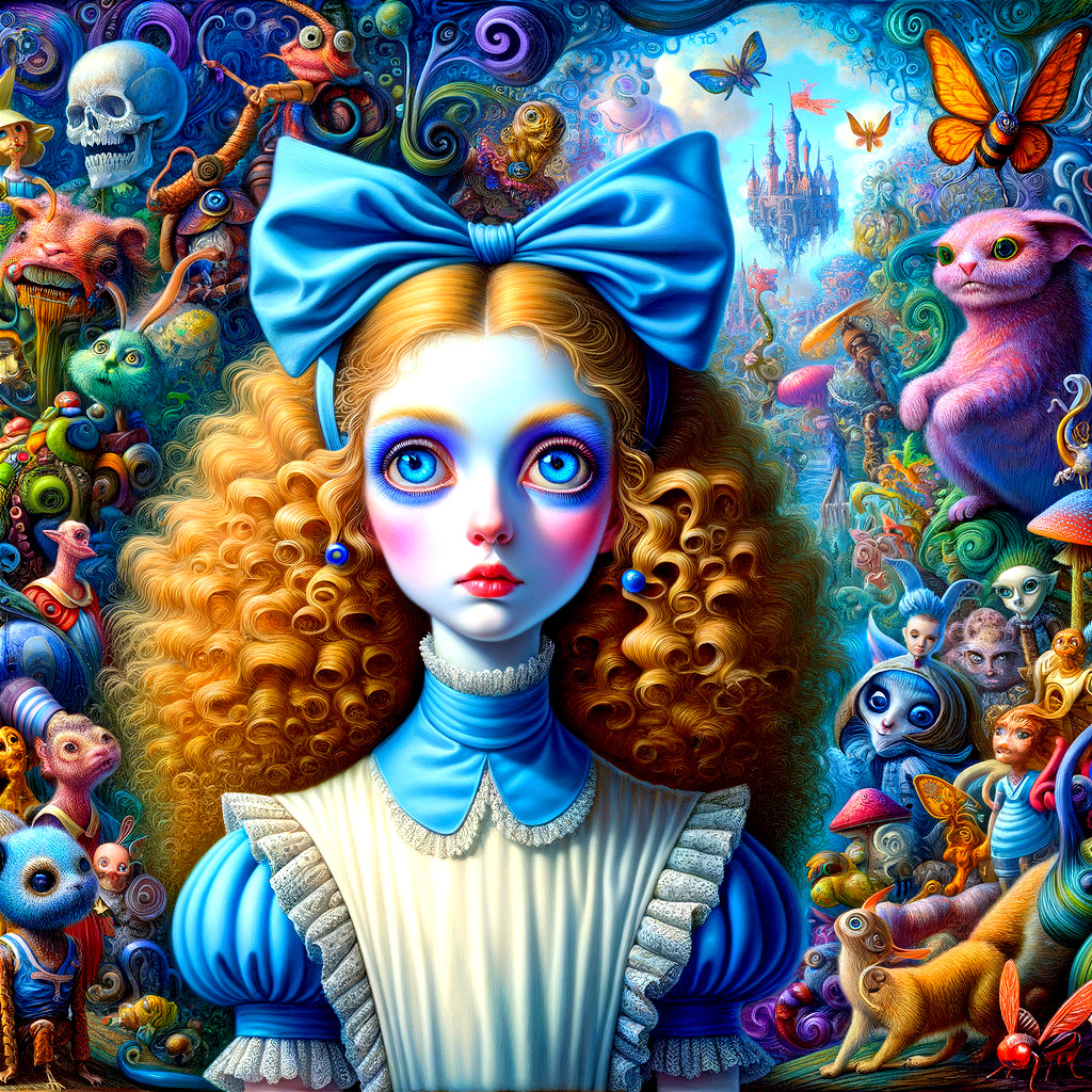 Colorful Fantasy Scene with Girl and Magical Creatures