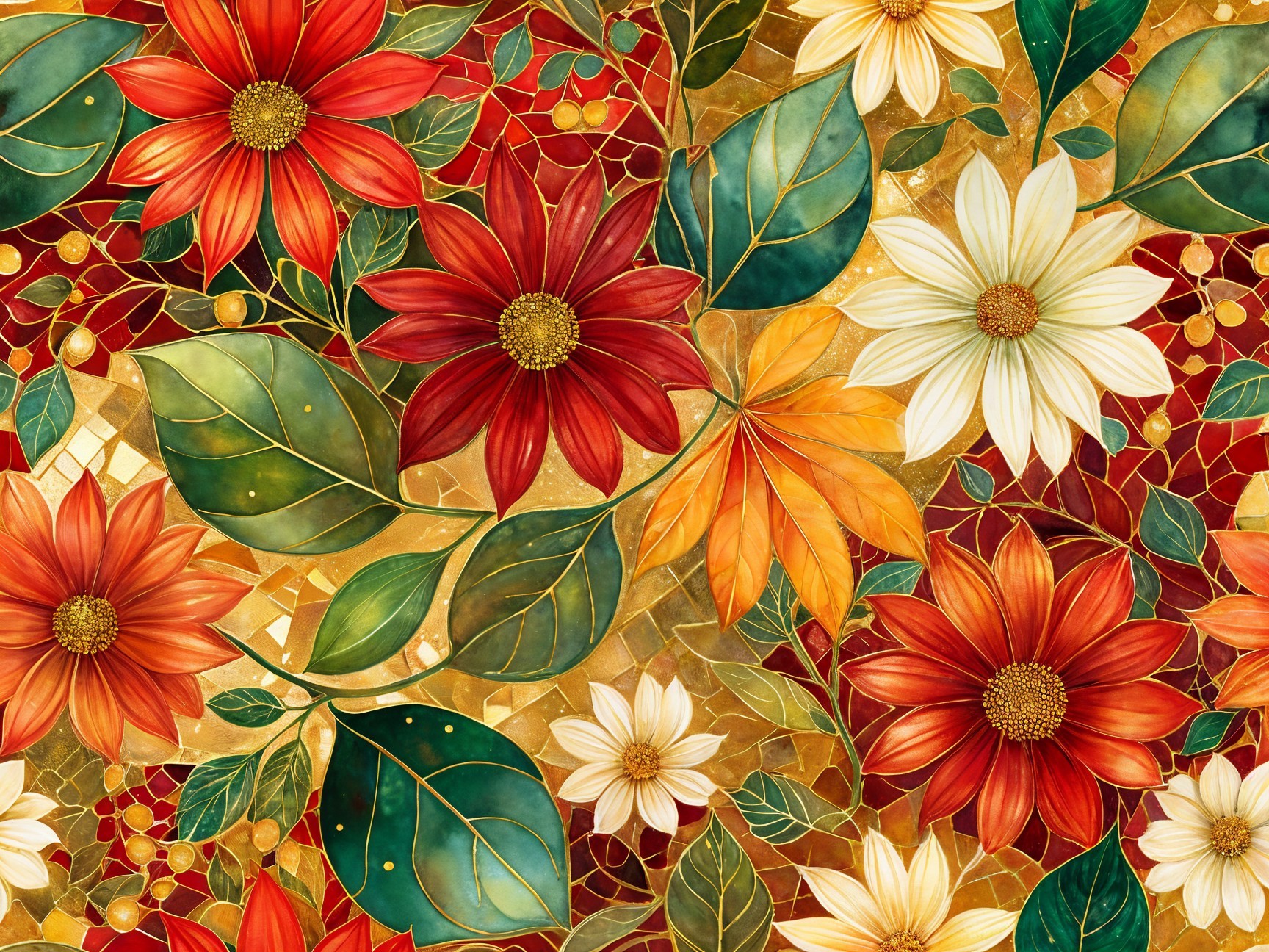 Vibrant Floral Design with Autumn Colors and Patterns