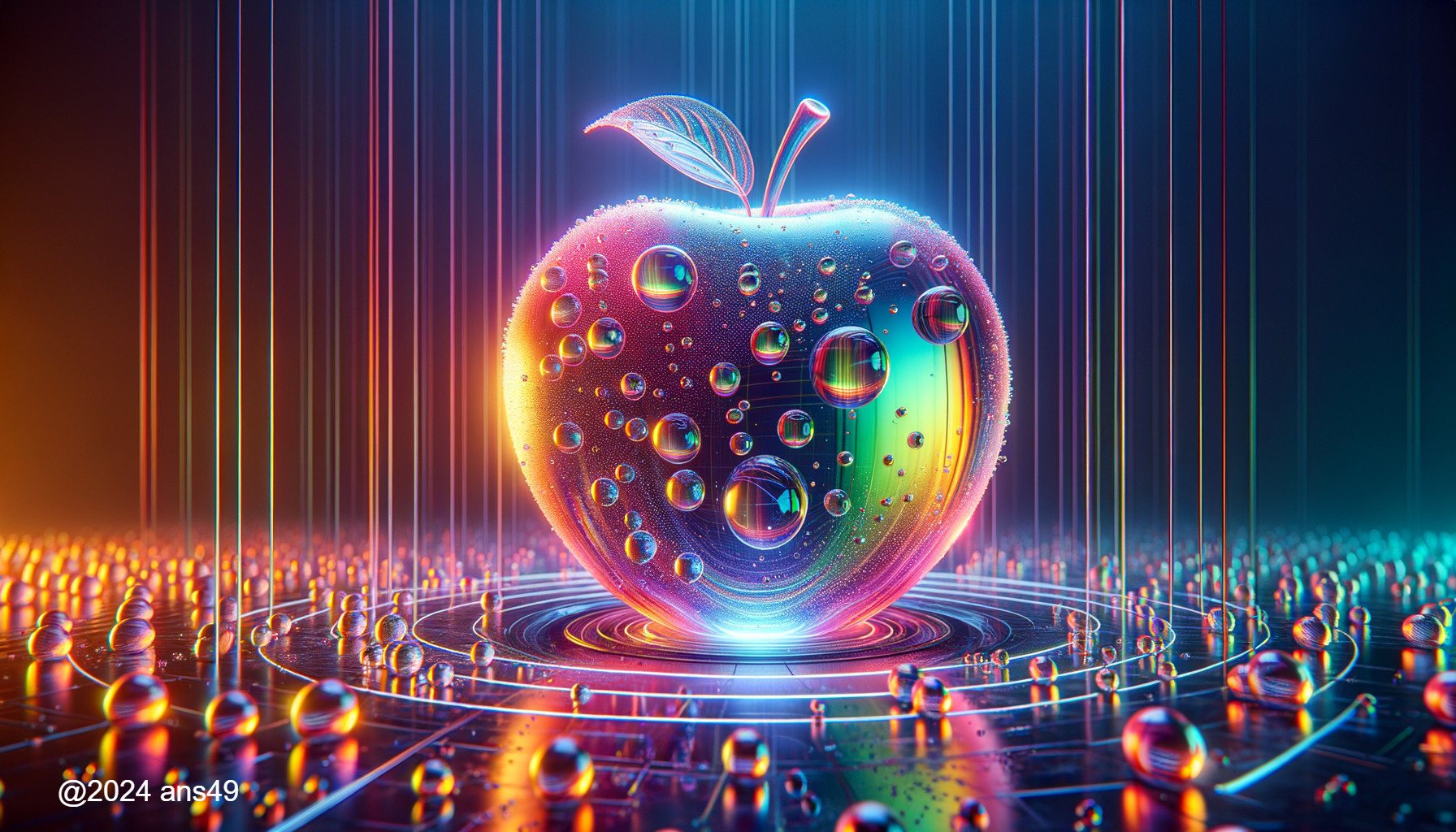 3D Apple in Surreal Environment with Colorful Textures