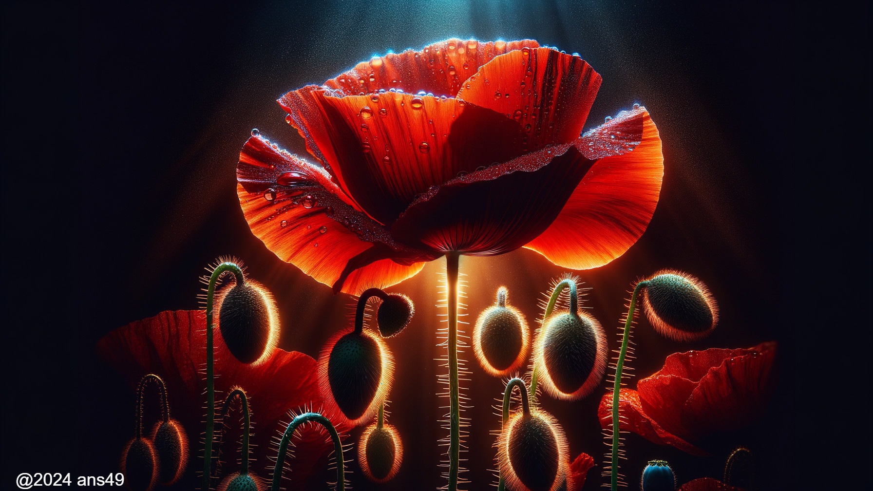 Vibrant Red Poppy Flower Against Dark Background