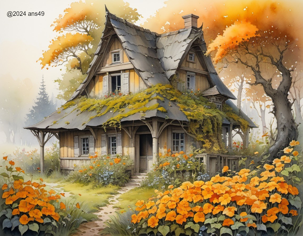 Charming Cottage Amidst Vibrant Autumn Landscape