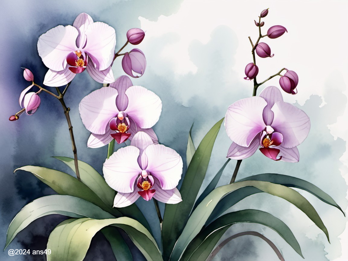 Delicate Watercolor Illustration of Elegant Orchids