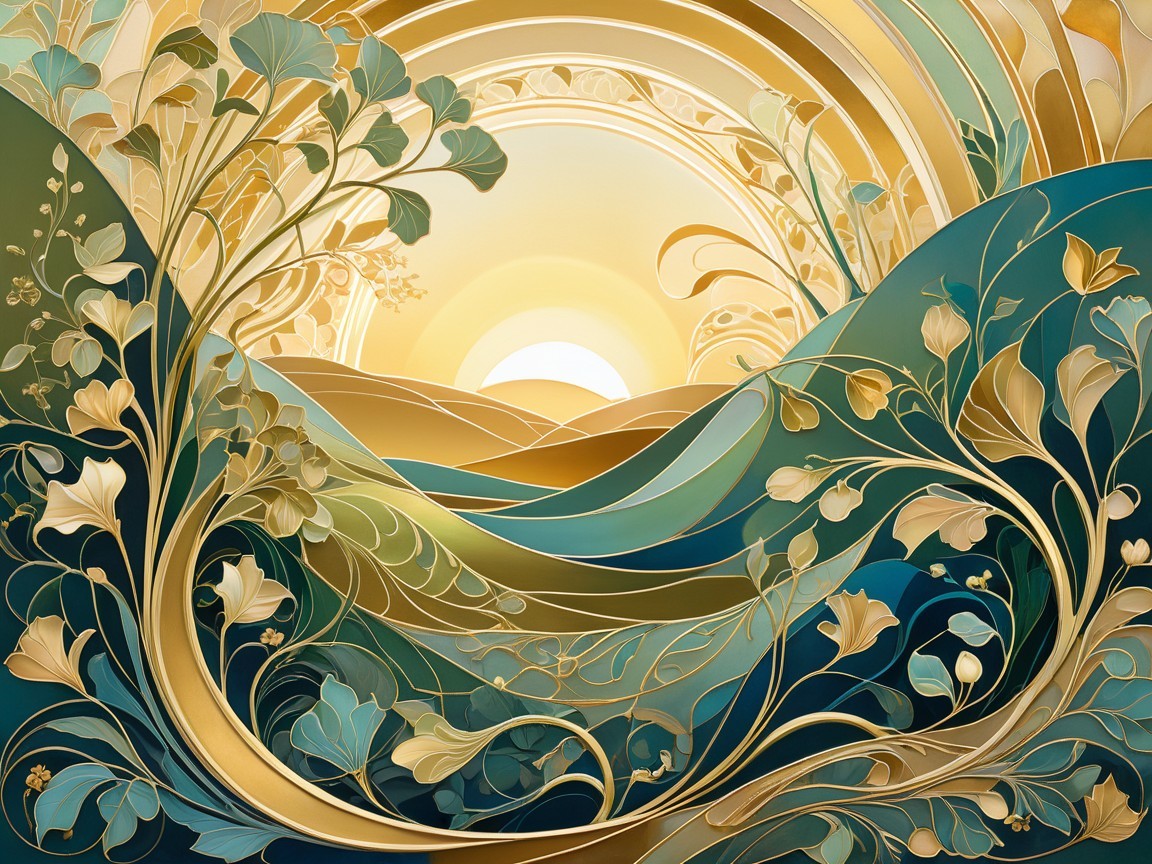 Serene Landscape of Flowing Hills and Floral Patterns