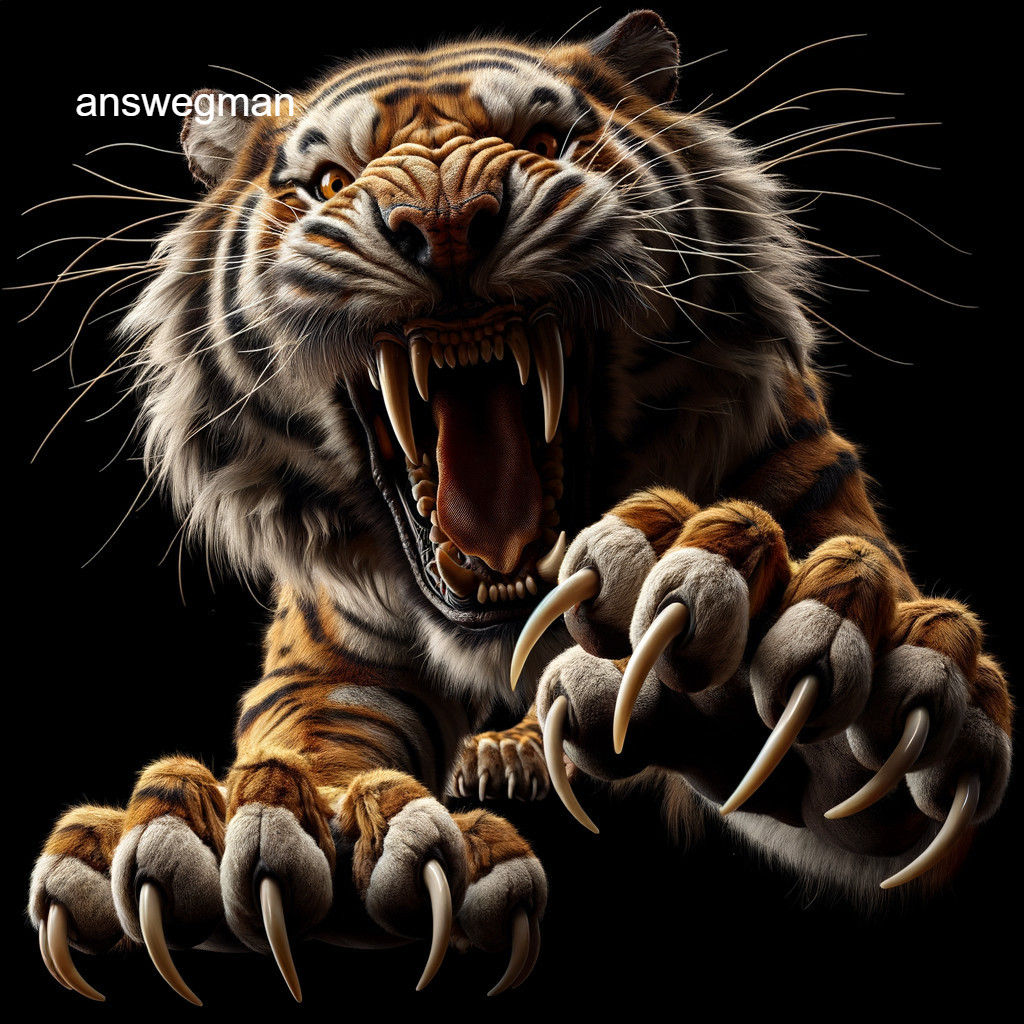 Hyper-realistic Illustration of Snarling Tiger with Outstretched Claws