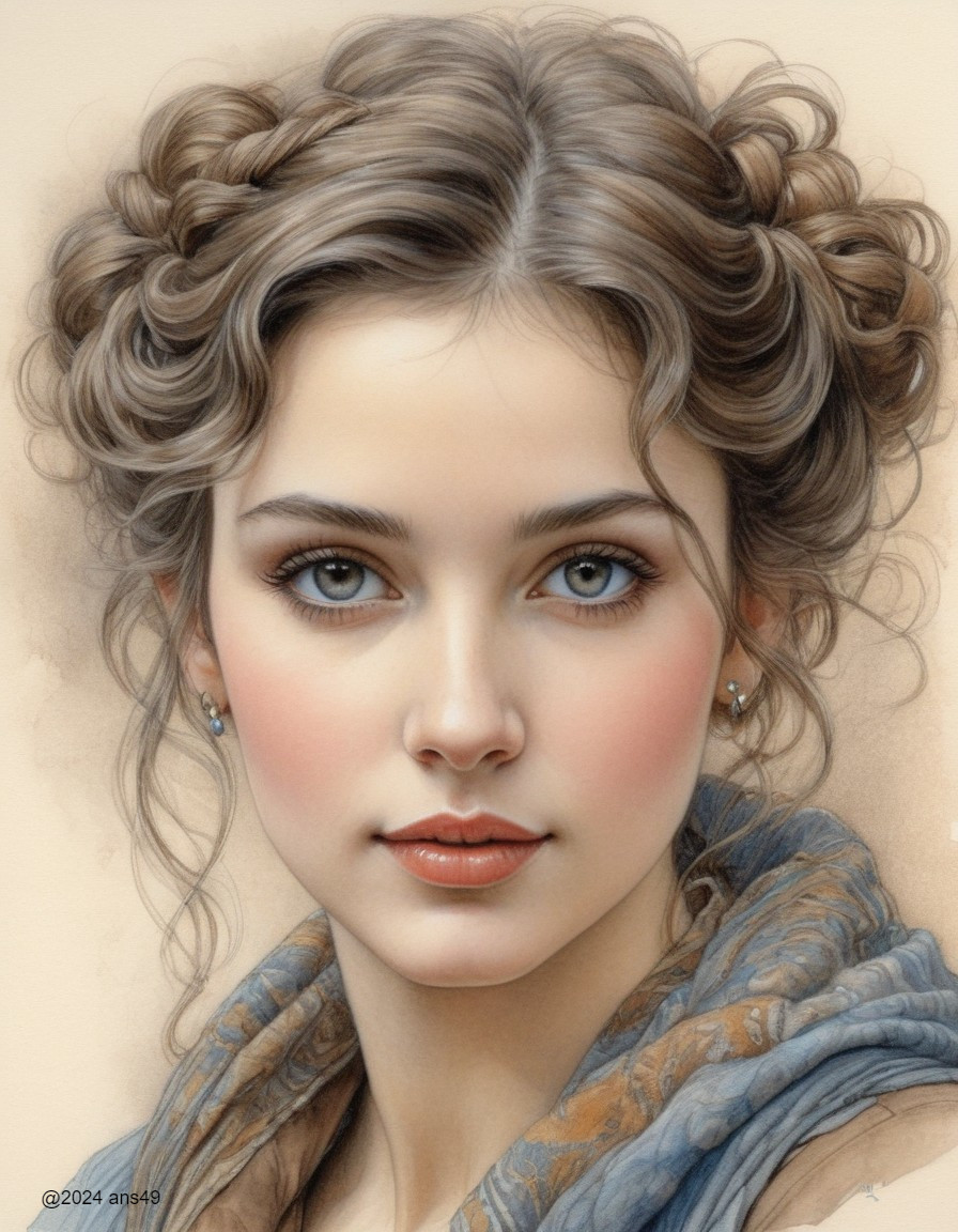 Young woman with wavy hair styled in two buns