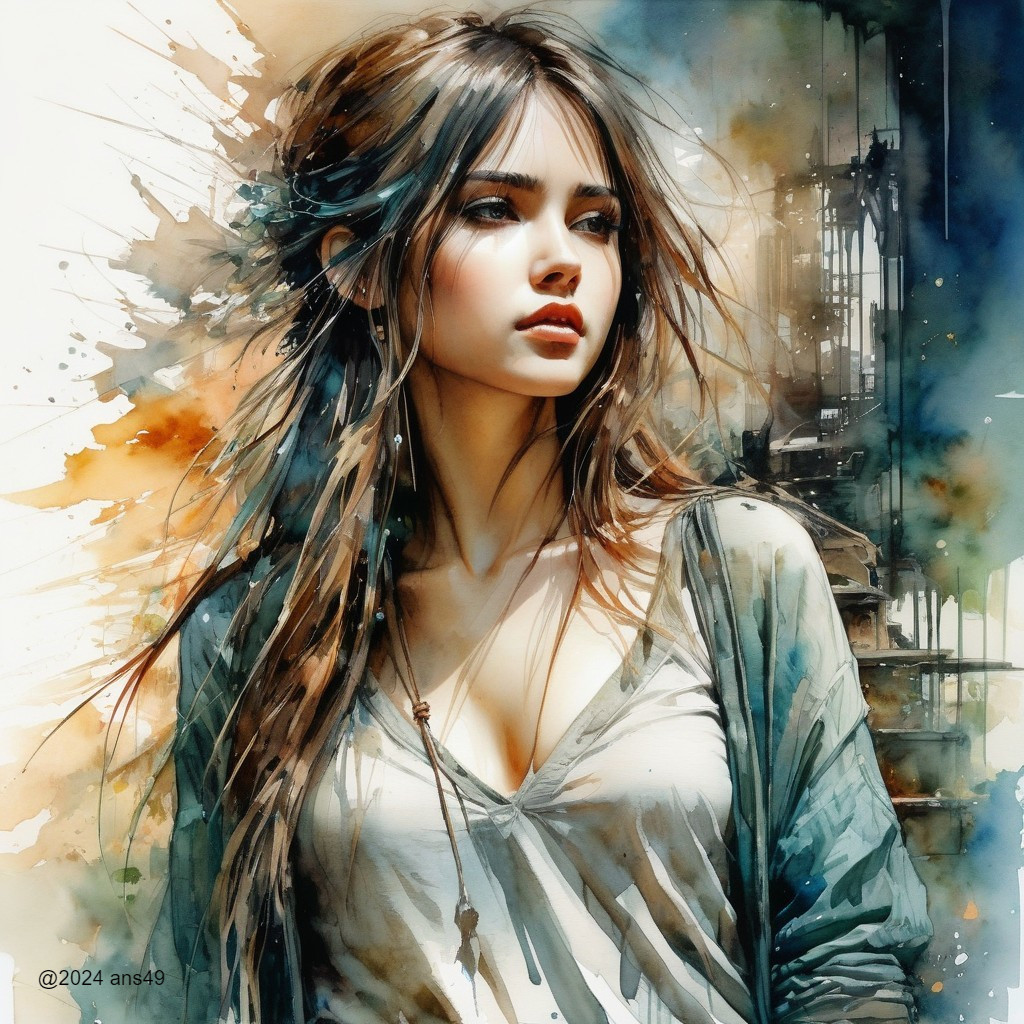 Young Woman in Abstract Artistic Backdrop