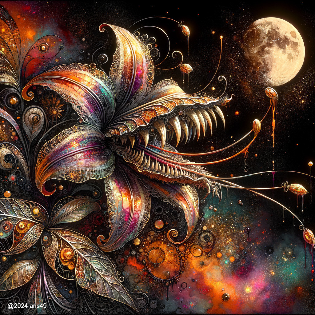 Surreal Flower with Vivid Colors and Cosmic Background