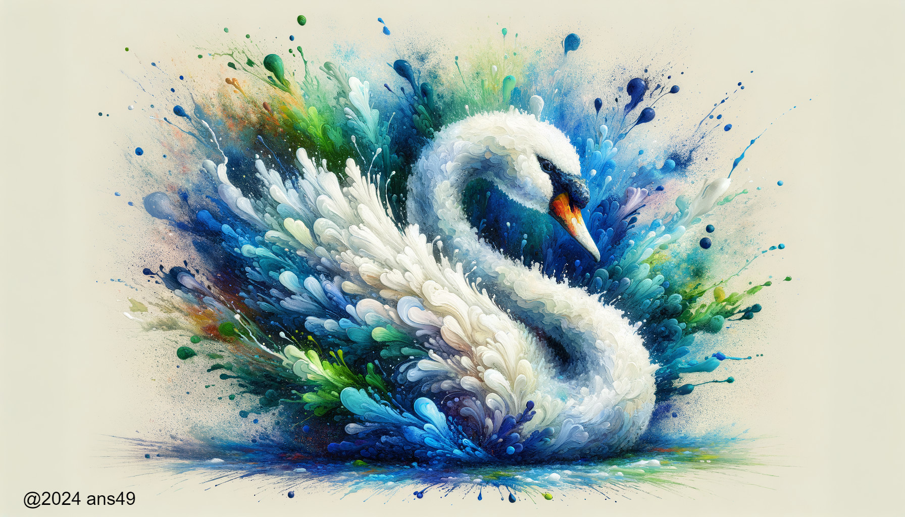 Majestic Swan Amidst Vibrant Color Splash