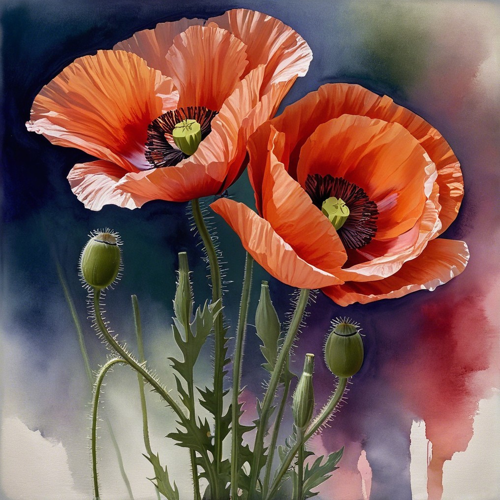 Vibrant Orange Poppy Flowers with Colorful Background