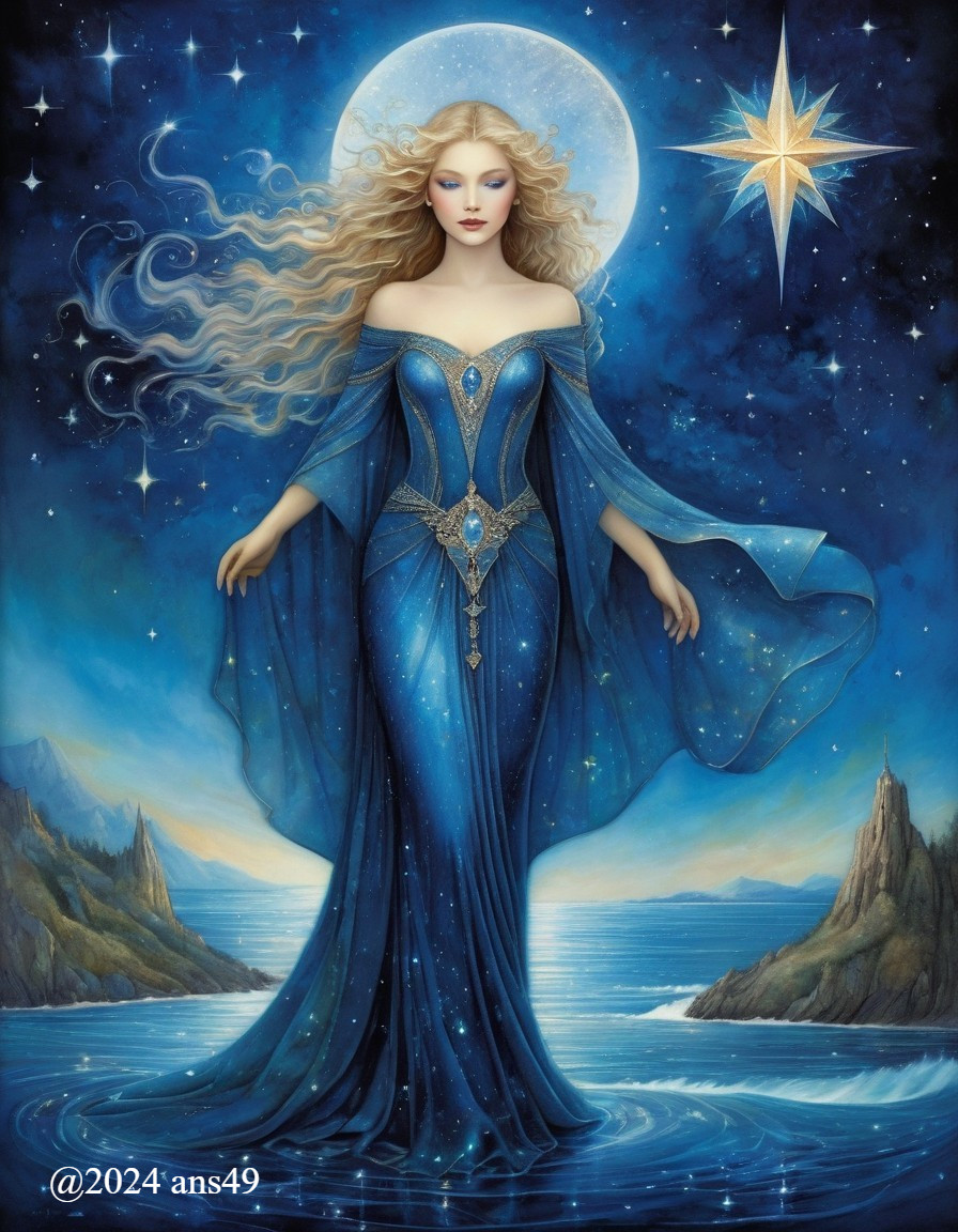 Ethereal Figure Against Moonlit Night Sky