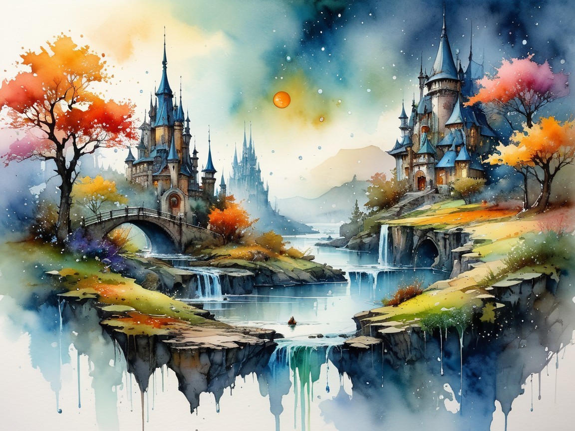 Fantasy Landscape with Castles and Autumn Trees