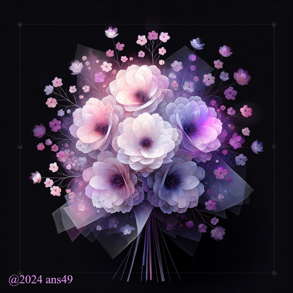 Digital Bouquet of Lush Purple and Pink Flowers