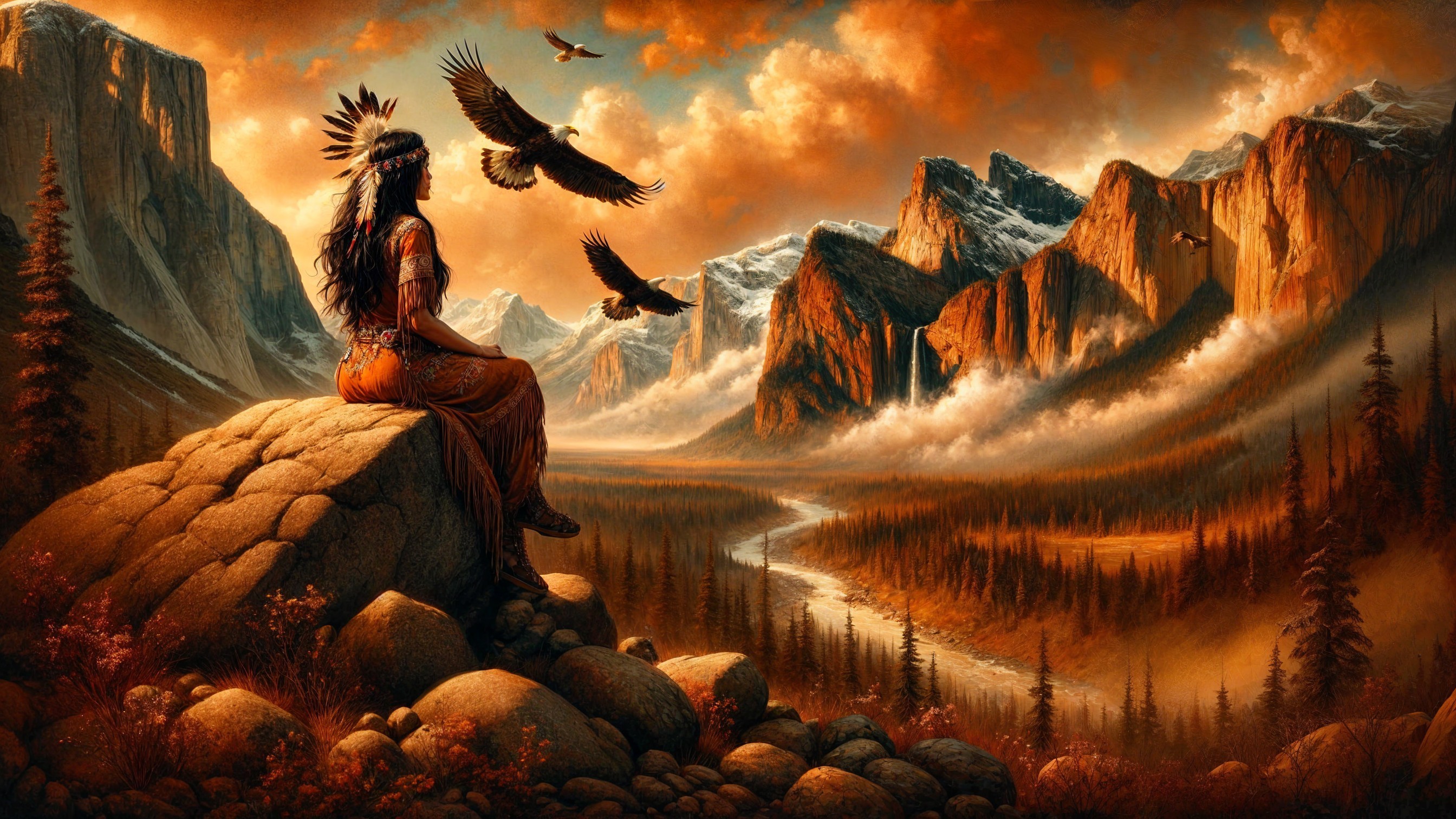 Serene Landscape with Figure in Traditional Attire