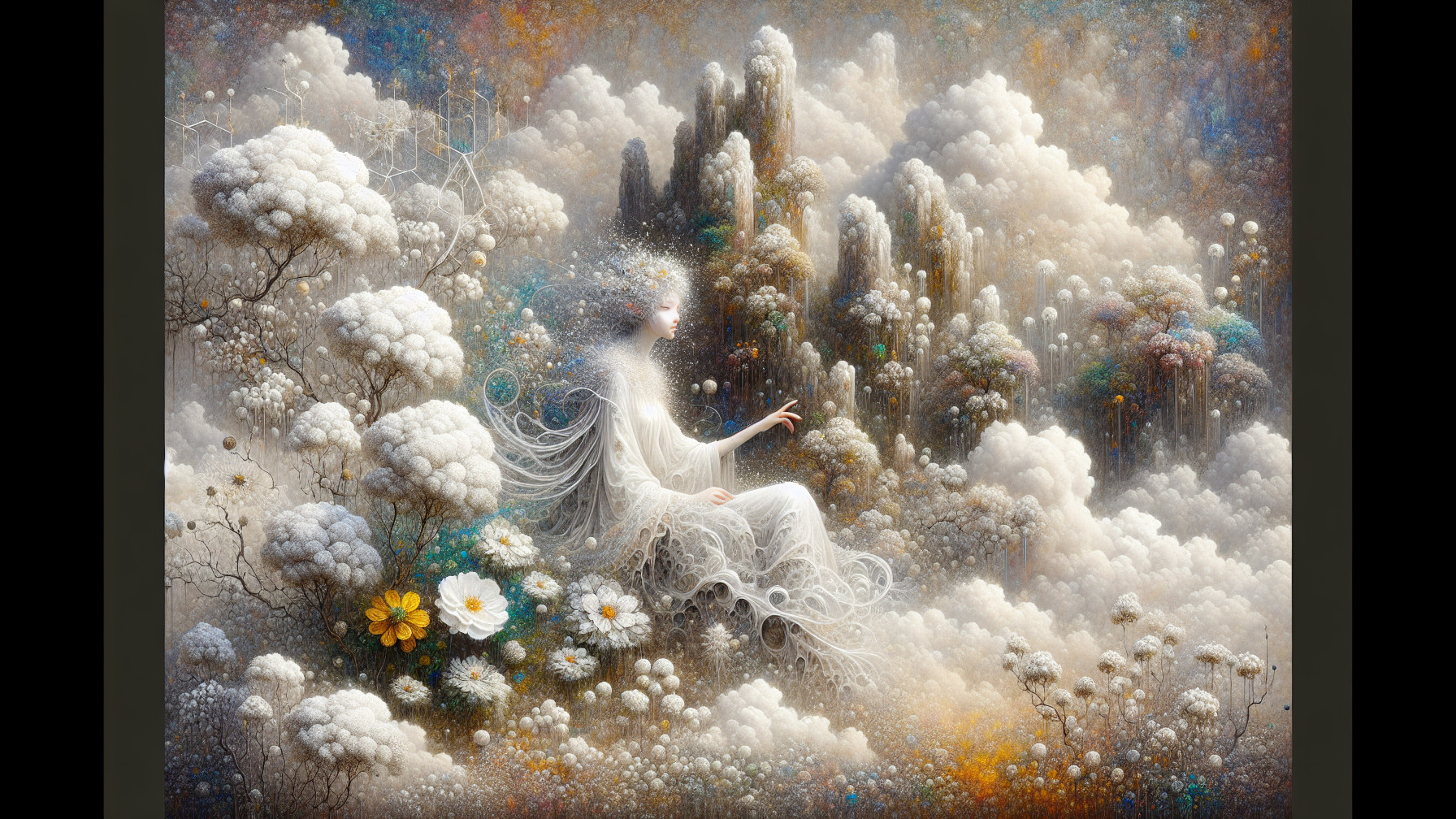 Ethereal Figure in Dreamlike Cloud Landscape