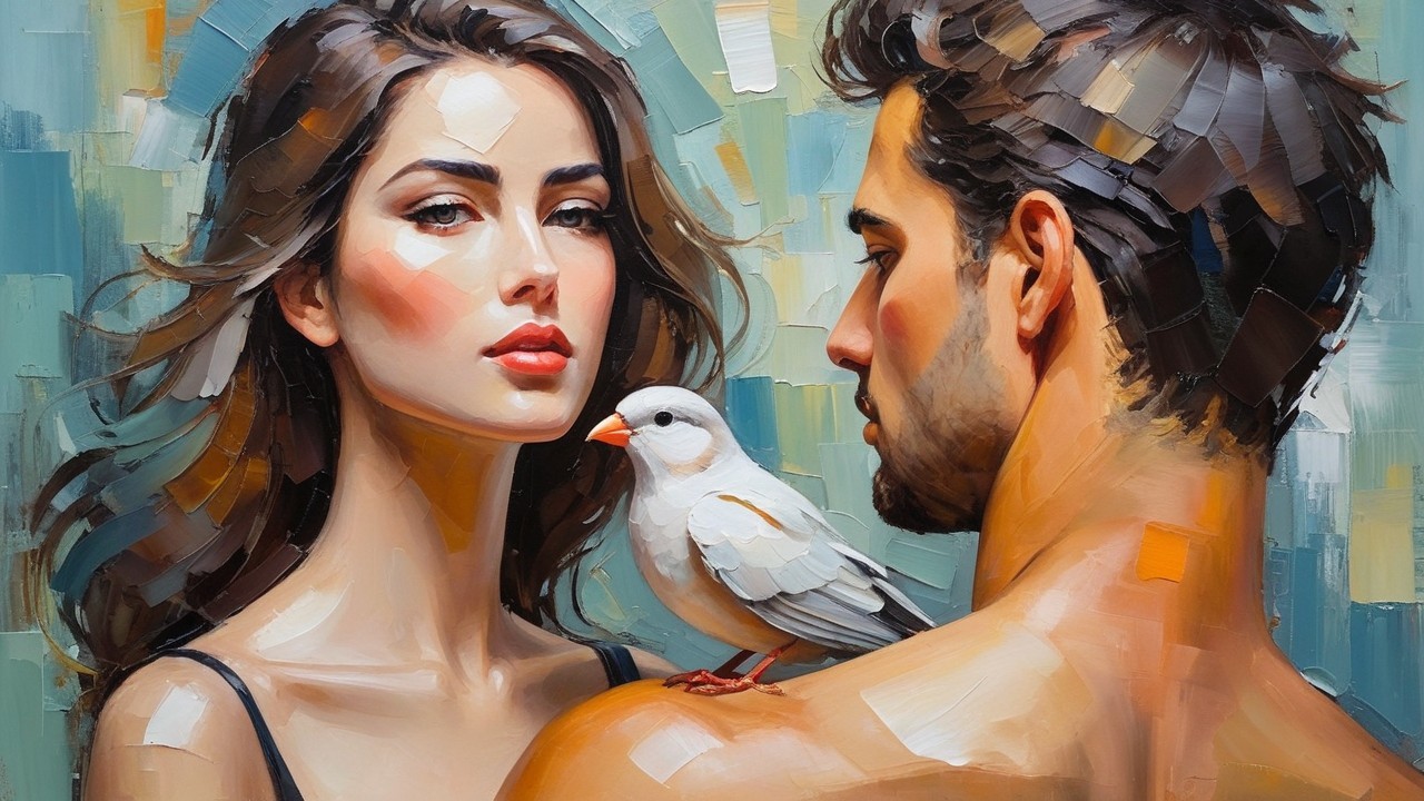 Close-Up Portrait of Intimate Couple with Bird
