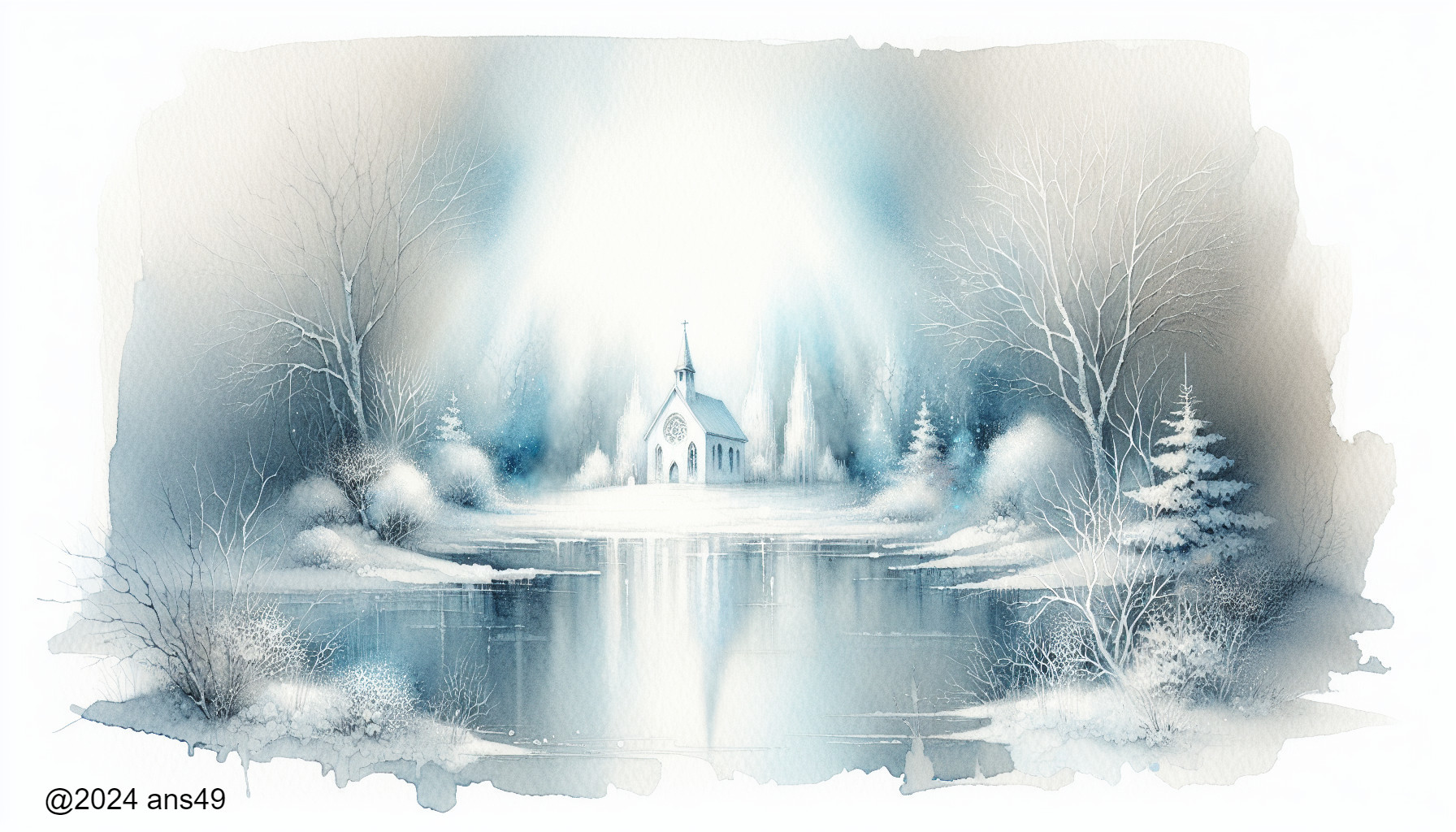 Winter Landscape with Church and Snow-Covered Trees