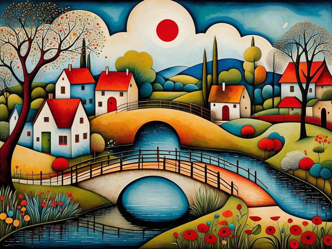 Vibrant Whimsical Landscape with Charming Houses