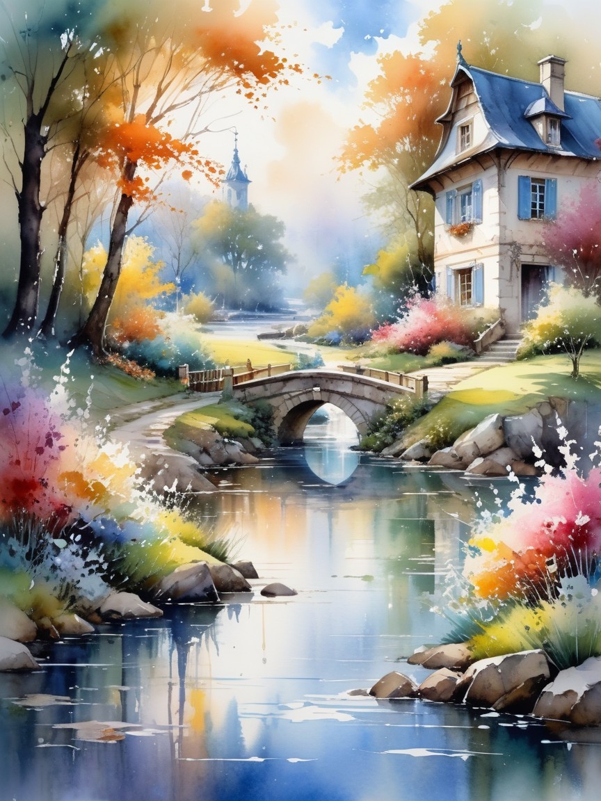 Serene Landscape with House by Tranquil River