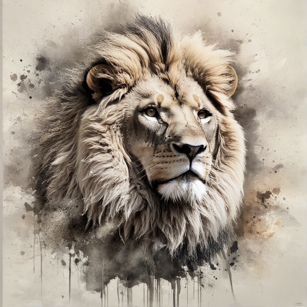 Detailed Artistic Lion Head with Watercolor Background