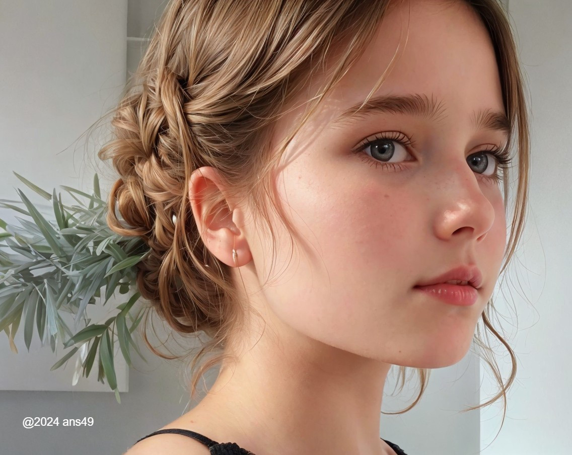 Close-Up of Young Girl with Braided Hair and Calm Expression