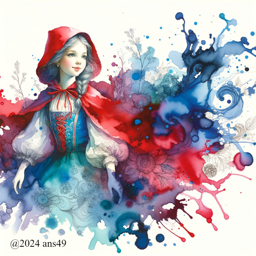 Whimsical Illustration of Girl in Red Cloak and Colors