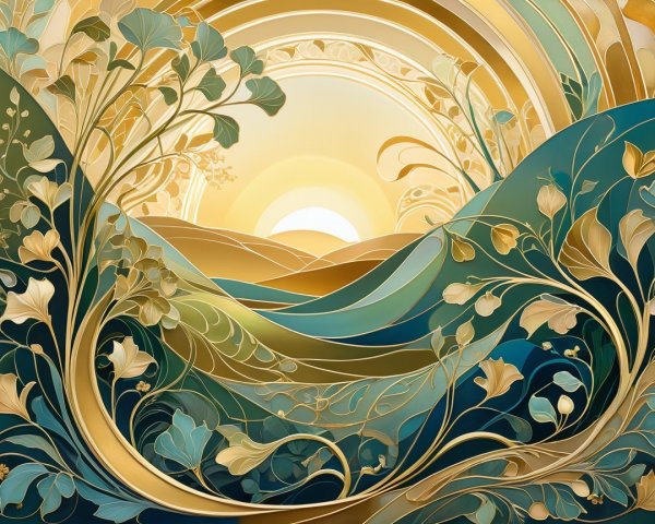 Serene Landscape of Flowing Hills and Floral Patterns