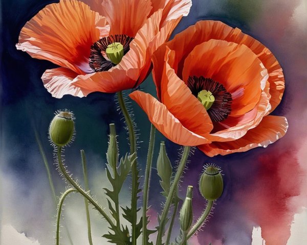 Vibrant Orange Poppy Flowers with Colorful Background