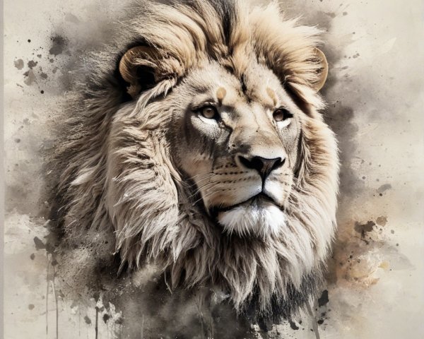 Detailed Artistic Lion Head with Watercolor Background