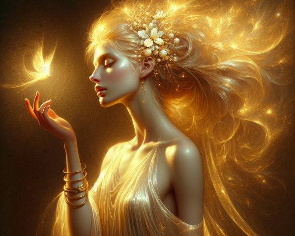 Luminous Figure with Golden Hair and Butterfly
