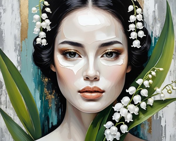 Portrait of a woman with lilies and pastel background