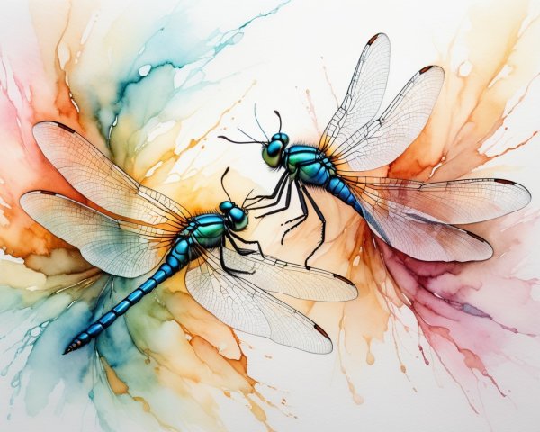 Vibrant Dragonflies Against Colorful Abstract Background