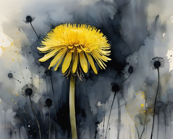 Vibrant Yellow Dandelion Against Dark Background