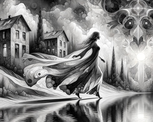 Monochromatic Landscape with Woman by Reflective Water