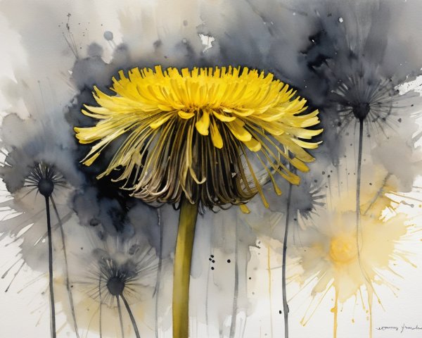 Yellow Dandelion with Abstract Watercolor Background