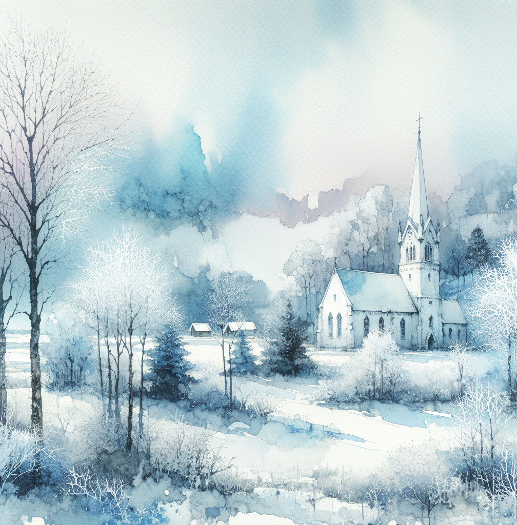 Winter Landscape with Church and Snow-Covered Trees