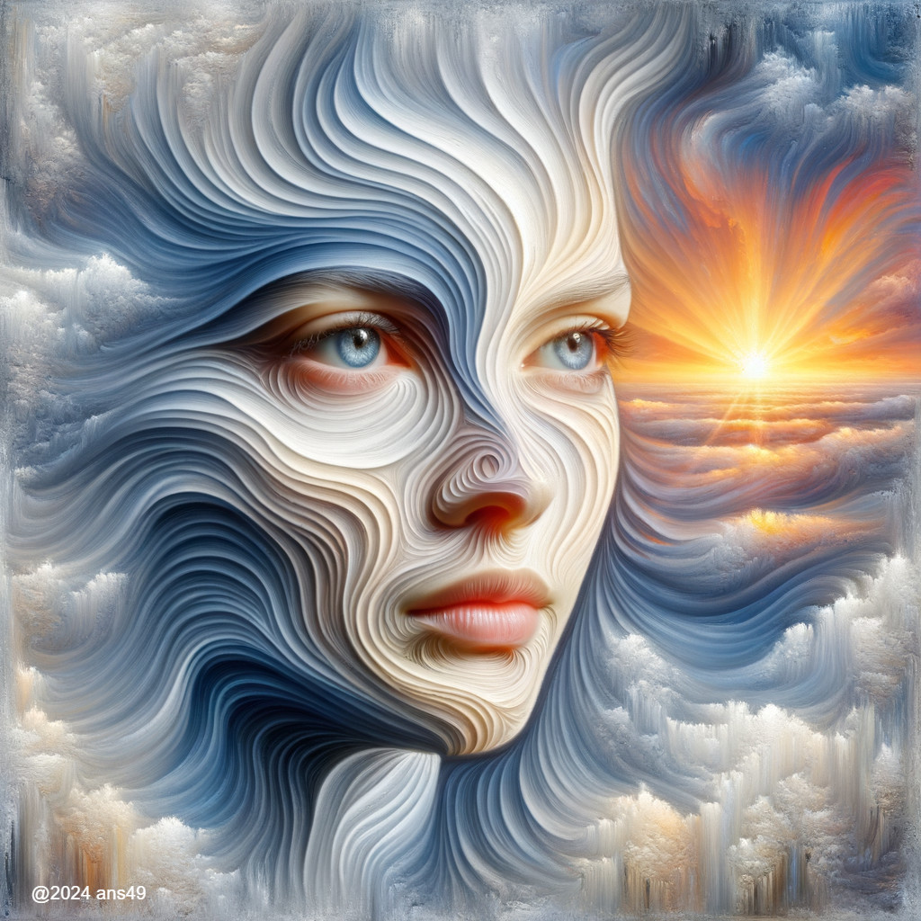Surreal Portrait of Woman with Abstract Cloud Elements