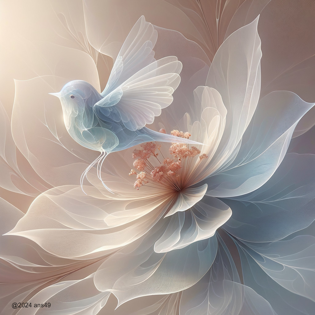 Translucent Bird on Oversized Softly Colored Flower