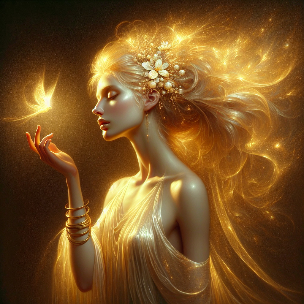 Luminous Figure with Golden Hair and Butterfly